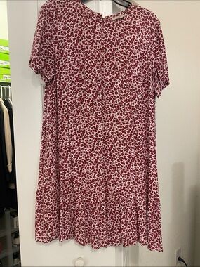 LOFT Burgundy and White Floral Casual Swing Dress